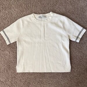 Zara Cream Short Sleeve Tee with Black Stripes